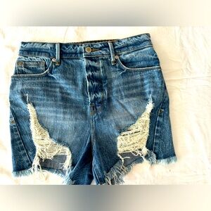 Good American Blue Distressed Jean Shorts